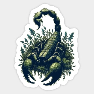 Scorpion overgrown with moss, plants and flowers Sticker
